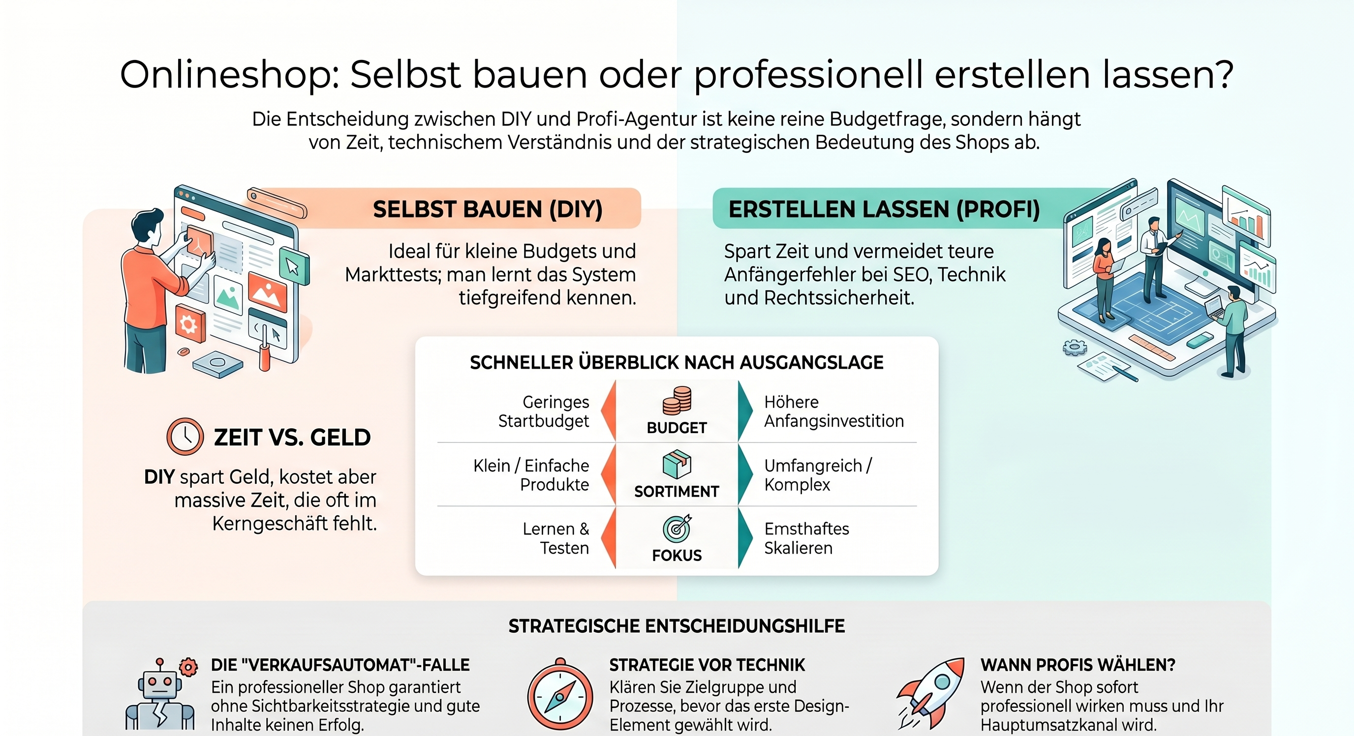 Onlineshop erstellen lassen oder selbst bauen: ehrlicher Vergleich
