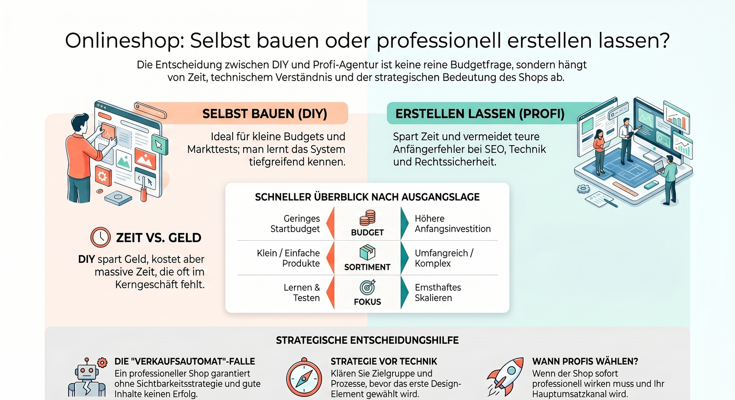 Onlineshop erstellen lassen oder selbst bauen: ehrlicher Vergleich